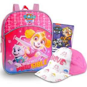 Paw Patrol Mini Backpack for Girls - Bundle with 11" Paw Patrol Skye Backpack Plus Paw Patrol Baseball Hat, Stickers | Paw Patrol Backpack Small for Kids