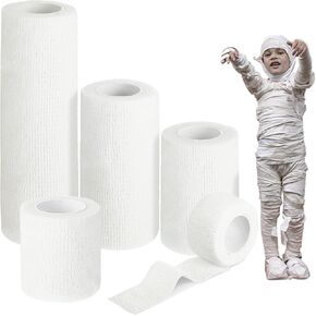 10 Rolls Halloween Mummy Bandage Wrap, 50 Yards Self Adhesive Bandage Wrap, Halloween Gauze Stretch Bandage, Adhesive White Mummy Bandage, for Hand Wrap Dressing Zombie Props Halloween Cosplay