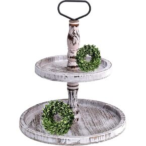 Tiered Tray Cupcake Stand 2 Tier Tray Stand Serving Cakes Tray Decorative Trays with Handle,Round Rustic Stand for Kitchen,Homeware Display Platters for Party