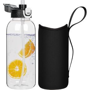 32 oz Sports Glass Water Bottle with Straw & Neoprene Sleeve BPA free Glass Drinking Bottle for Gym, Travel, Smoothie in Kuwait