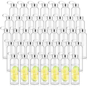 Zubebe 80 Pcs 17 oz Water Bottles Bulk Reusable Clear Juice Bottles with Stainless Steel Leak Proof Lids Nylon Carrying Strap Plastic Shaker Bottles for Fall Halloween Christmas Party Favors