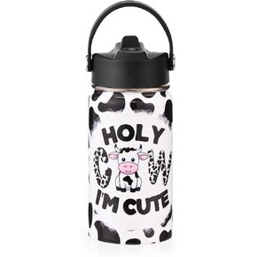 12oz Kids Insulated Water Bottle with Flip Straw & Big Handle, Monster Truck, Double Wall 18/8 Stainless Steel, Leakproof Gift for Kids Boys to School Travel Sports, Hands Wash Only