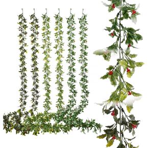 6 Pack 5.57ft Artificial Greenery Garland for Christmas Decorations, Leaf Garland for Room Decor, Fake Vines Hanging Plants for Home Bedroom Garden Wall Wedding Decor