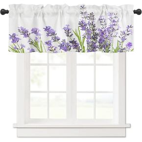 Lavender Flower Curtain Valance, Purple Summer Plant Short Rod Pocket Window Treatment for Living Room, Bedroom, Kitchen, Bathroom, 1 Panel, 54" W x 18" L