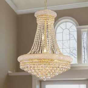 Large Gold Crystal Chandelier Light - Diameter 31.5", 3 Layers Ceiling Haning Chandeliers, Pendant Lighting for Living Room, Dining Room, Foyer in Kuwait