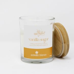 شمعة معطرة - سكر الفانيليا، شمع الصويا العطري، يدوم طويلاً، احتراق لمدة 35 ساعة، طبقة علوية من الخيزران، 7 أونصة