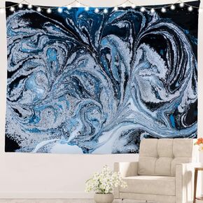 Batmerry Black Natural Marble Tapestry,Abstract Jesus Wall Art Hanging Decoration Polyester Fiber White Ruffled Around for Dorm Room Bedroom Living Room, 51.2x59.1 inches
