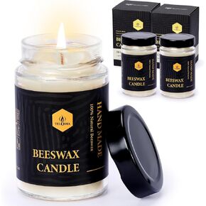 Set of 2 Beeswax Candle in Glass Container, Natural Organic Jar Candle Smokeless Clean Burn | 36 * 2 Hours Burning Time, White