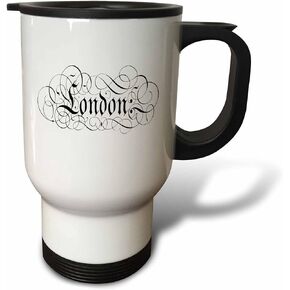 3dRose Pretty Script Says London Travel Mug, 14-Ounce, Stainless Steel