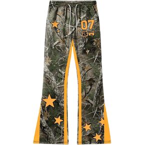 GORGLITTER Men's Letter Graphic Sweatpants Color Block Drawstring Waist Y2K Casual Flared Pants