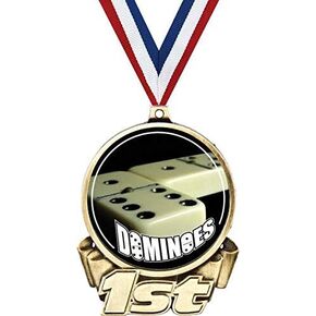 Dominoes First Place Medal, 3" Gold Dominoe Games Trophy Medal Award Prime