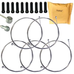 5 pcs 2m Long Universal Bicycle Bike Replaceable Brake Inner Wire Cable for Moutain Bike Road Bike MTB + 10 PCs Black Alloy Cable Cap End Tip Crimp