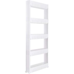Simplify Slim Slide Out Storage Cart | Dimensions: 21"x 5"x 40.2" | 5 Tier | Ideal for Storage in Tight Spaces | Great for Kitchens | Bathrooms | Laundry Rooms | Home Organization | White