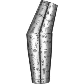 Stainless Steel Boston Shaker with Etched Pattern Weighted Shaking Tin Set (Spirit Gunmetal Black)