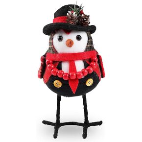 Christmas Table Decorations Bird, Xmas Bird Table Decorations Cute Fabric Bird Table Top Ornaments for New Year Xmas(Checkered Hat+Gray Tie)-1PC