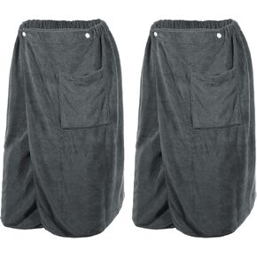 VOCOSTE 2 Pcs Men's Bath Wrap Towel, Body Wrap for Shower Spa, Adjustable Robes, 70x140cm Gray