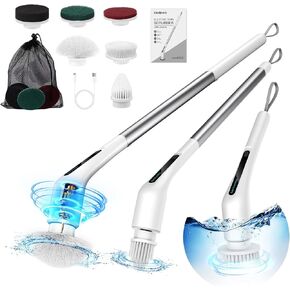 Electric Spin Scrubber Full-Body IPX7 Waterproof, [2024 Newest] ENOMIR Cordless Shower Scrubber with Long Handle, 2 Speeds Power Cleaning Brush for Bathroom Tub, Kitchen, Floor Scrubber