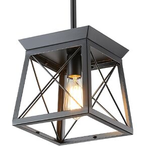 HuixuTe Black Farmhouse Pendant Lights, Industrial Kitchen Island Lighting, Rectangle Linear Cage Chandeliers for Kitchen, Dining Room Table