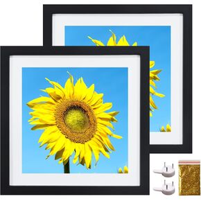 2 Pack 12x12 Picture Frame Mat to 10x10 Solid Wood Diamond Art Painting Frames 30x30cm Display Pictures 10 x 10 with Mat or 12 x 12 Without Mat, Square Poster Frame 12x12 Photo Wall Frame Set - White