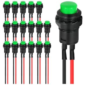18Pcs Momentary Switch 12mm White Push Button Switch AC 250V / 1.5A 125V/3A Without LED ON Off Switch 2Positions Micro Round Switch 12V24V36V with Pre-Wired Wires for Car Boat Home Doorbell