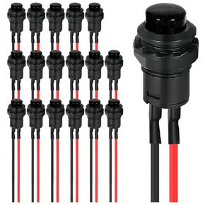 18Pcs Momentary Switch 12mm White Push Button Switch AC 250V / 1.5A 125V/3A Without LED ON Off Switch 2Positions Micro Round Switch 12V24V36V with Pre-Wired Wires for Car Boat Home Doorbell