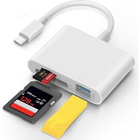 USB C SD Card Reader for iPhone 15 iPad Mac 3 in 1 USB-C Memory Trail Camera Card Adapter with Dual Slots & USB Port for Mac MacBook Pro/Air/Mini Android Laptop More USBC Typec Devices