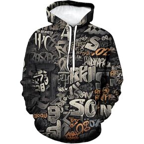 Men's Artist Street Letter Graffiti Markers Hoodies Hooded 3D Printing Graffiti Graphic Sweatshirts Pullover