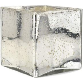 Serene Spaces Living Silver Mercury Glass Cube Vase – Handmade Vintage Inspired Vase with Antique Feel in 5" Cube Shape, Ideal for Weddings, Holiday Decor, Events, Home