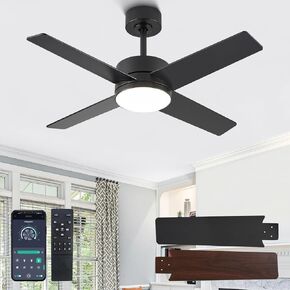 42" Ceiling Fans with Lights and Remote, LED Flush Mount Ceiling Fan with Dimmable Light, 6 Speed Reversible Ceiling Fan Light with Dual-Sided Blades for Bedroom, Farmhouse, Living Room, Garage in Kuwait