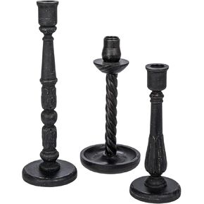Creative Co-Op Round Wood Taper Candle Holders, Black, Set of 3