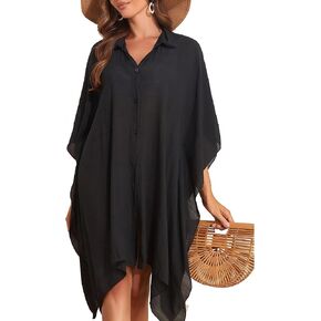 Spicy Sandia Womens Swimsuit Coverups Beach Swimwear Cover Up Short Sleeve Oversized Loose Button Down Shirt
