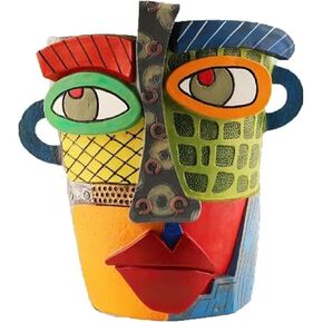 Picasso Brutalist Abstract Beauty Face Flower Pot Acolorful Art Resin Handmade Face Planters Pots Head for Home Art Decor Balcony Ornaments (Retro), RCZED152