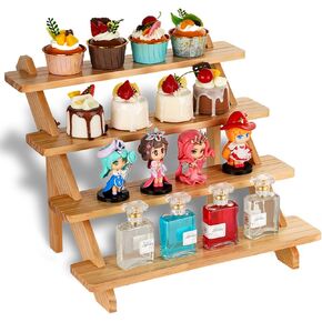 4-Tier Risers Display Stand, Cupcake Stand for Dessert Table Display Set, Wooden Tiered Display Shelves for Vendors, Cakes, Snacks, Funko Pop and Party Decor Wood Riser