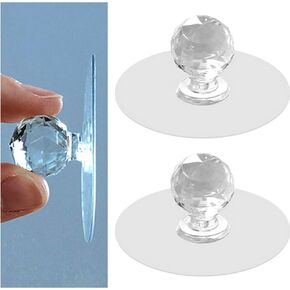 Clear Cabinet Drawer Knobs, Diamond Crystal Shaped Pulls Handles for Wardrobe,Kitchen Cupboard,Bathroom Dresser, Furniture Door Window, Self-Adhesive Drill Free Self-Stick Push Pull Helper (4)