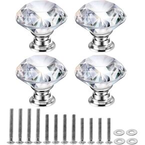 Mtsooning Crystal Cabinet Knobs, 4PCS Diamond Glass Handles Drawer Pulls for Dresser Closet Wardrobe Cupboard Door Kitchen Bathroom Furniture Decoration, with Mounting Screws(Blue) in Kuwait