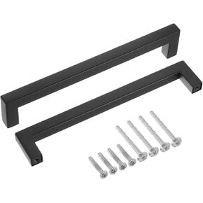 uxcell 5 Pack Square Bar Drawer Handles, 5 1/16 Inch Hole Center Modern Drawer Pulls Kitchen Cabinets Pull Stainless Steel Slim Cupboard Pulls, Matte Black