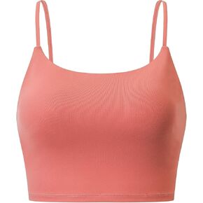 Women's Longline Padded Sports Wokout Running Yoga Bra Camisole Crop Top (Coral, X-Large)