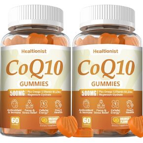 2 Pack 500MG Coq10 Gummies - 3X Better Absorption, Plus Omega-3, Magnesium, Vitamin B3 & Zinc - Coenzyme Q10 Supplements for Heart Health, Cellular Energy & Antioxidant, Vegan, 120 Counts
