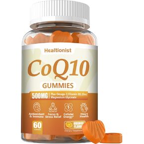 2 Pack 500MG Coq10 Gummies - 3X Better Absorption, Plus Omega-3, Magnesium, Vitamin B3 & Zinc - Coenzyme Q10 Supplements for Heart Health, Cellular Energy & Antioxidant, Vegan, 120 Counts