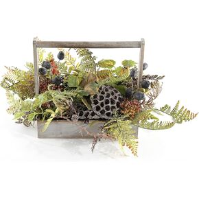 SAFAVIEH Home Collection 25-inch Decorative Artificial Lotus & Fern Arrangement Wood Planter (Fully Assembled)
