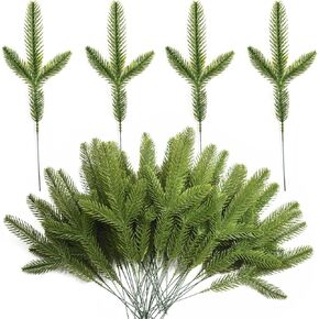 50 Pcs Artificial Pine Branches Green Plants Pine Needles Fake Pine Sprigs Faux DIY Accessories for Garland Wreath Christmas and Home Garden Decor (50, Green)