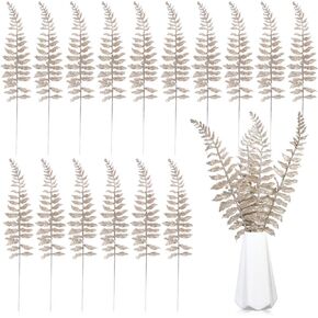 Yunsailing 16 Pcs Christmas Tree Picks and Sprays Artificial Tropical Leaf Christmas Tree Decorative Sprays Glitter Leaf Garland Flashing Picks DIY Bouquet Stem Floral Branches for Xmas(Champagne)
