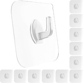 GLUIT Adhesive Plastic Clear Hooks Transparent Hook for The Drill-Free Wall Medium 20 pcs, (GLUITMed20)