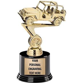 Crown Awards Jeep Trophies with Custom Engraving, 7.25" Personalized Jeep Truck Trophy On Deluxe Round Base Prime