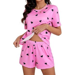 Hilinker Womens Cute Graphic 2 Piece Pajamas Short Sleeve Top with Shorts Comfy Loung Set