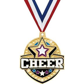 Crown Awards 2 1/4" Royal Cheer Medals, Gold Cheer Medals with Free Neck Ribbon Prime
