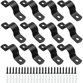 12Pcs Two Holes Pipe Strap 1" U Bracket Clamps Heavy Duty Pipe Strap Clamp Rigid Strap Clip for Pipe Fixing Supporting Decorating