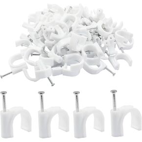 Hordion 100 Pack Half Clamp J-Hook with Nail, 3/8"(16mm) Pex Clamps Cable Clips Pex Hangers for Tubing Pipe Support, White