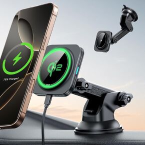 ESR for Qi2 15W MagSafe Car Mount Charger, Qi2-Certified MagSafe Car Charger, Dashboard Magnetic Wireless Car Charger Mount, for iPhone 15/14/13/12 Series, Fast Charging, Car Accessories, Black