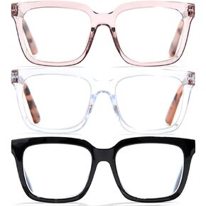 3 Pack Reading Glasses Blue Light Blocking Glasses,Oversized Square Computer Readers for Women Men Glasses